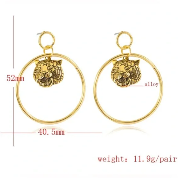 Beautiful Gold Tiger Large Earrings - Picture 6 of 6